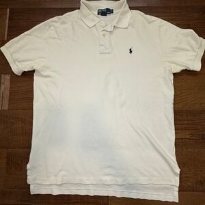 Polo Ralph Lauren Mens Large Cream White Short Sleeve Pique Cotton Polo Shirt